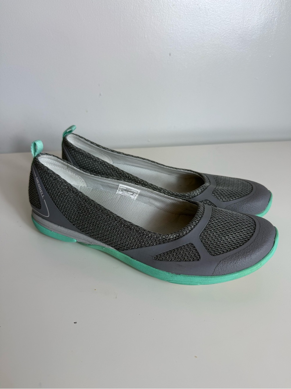 Merrell Castlerock Grey Mint Green Mesh‎ Slip On Ballet Flats Womens 8.5 J55068